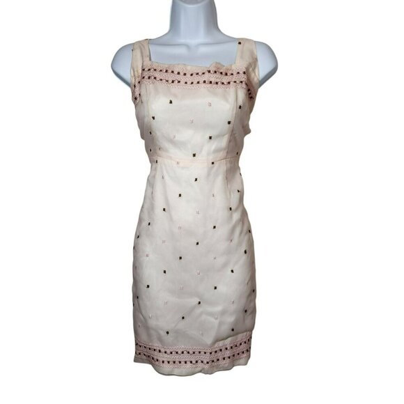Tocca Bergdorf Goodman Dress 4 Pink Embroidered Sleeveless Sheath Made in USA - Picture 1 of 8